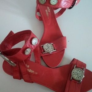 Sacha London red time clock sandals wedge ankle